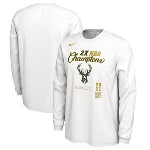 Nike Milwaukee Bucks Shirt Men XL Long Sleeve White Green Gold Locker Room Champ